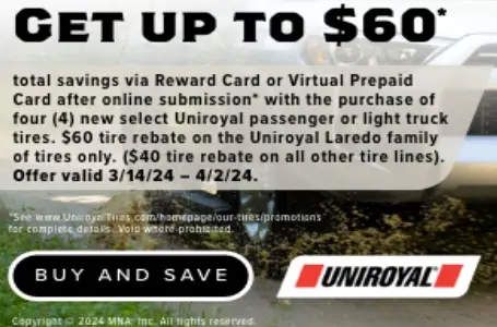 Uniroyal Tire get up $60 back offer